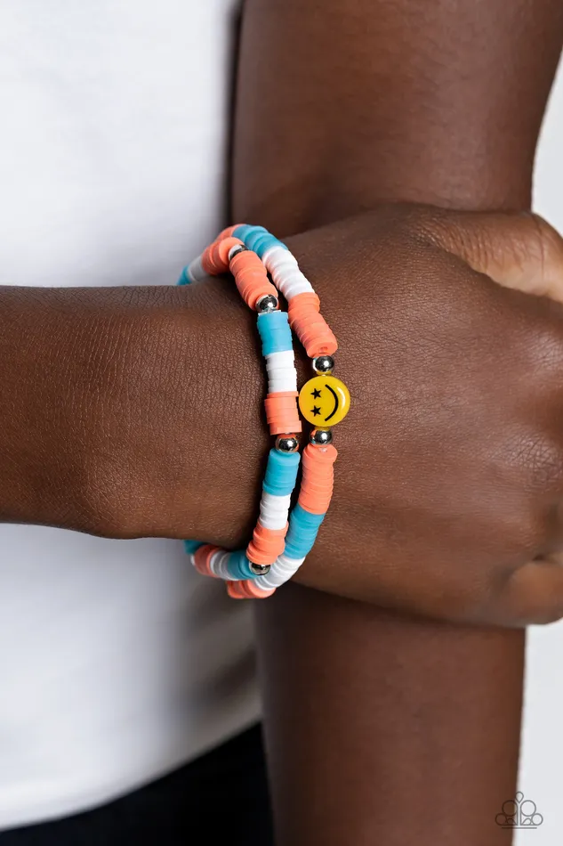 Paparazzi Accessories Bracelets In SMILE Orange and Blue Bead Smiley Face Stretchy Bracelet Paparazzi