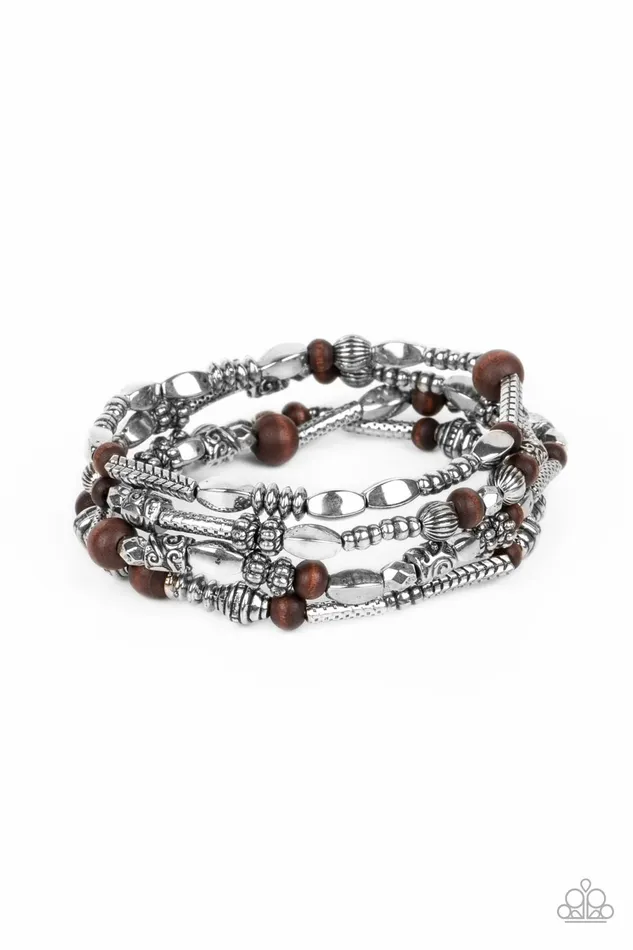 Paparazzi Accessories Bracelets Jungle Jubilee Brown Wooden and Silver Bead Stretchy Bracelet Set Paparazzi Paparazzi Accessories Bracelets Jungle Jubilee Brown Wooden and Silver Bead Stretchy Bracelet Set Paparazzi