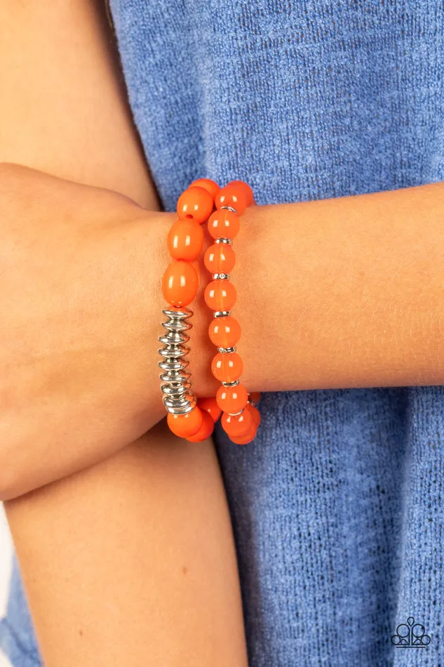 Paparazzi Accessories Bracelets La Vida Vacation Orange and Silver Bead Stretchy Bracelet Set Paparazzi