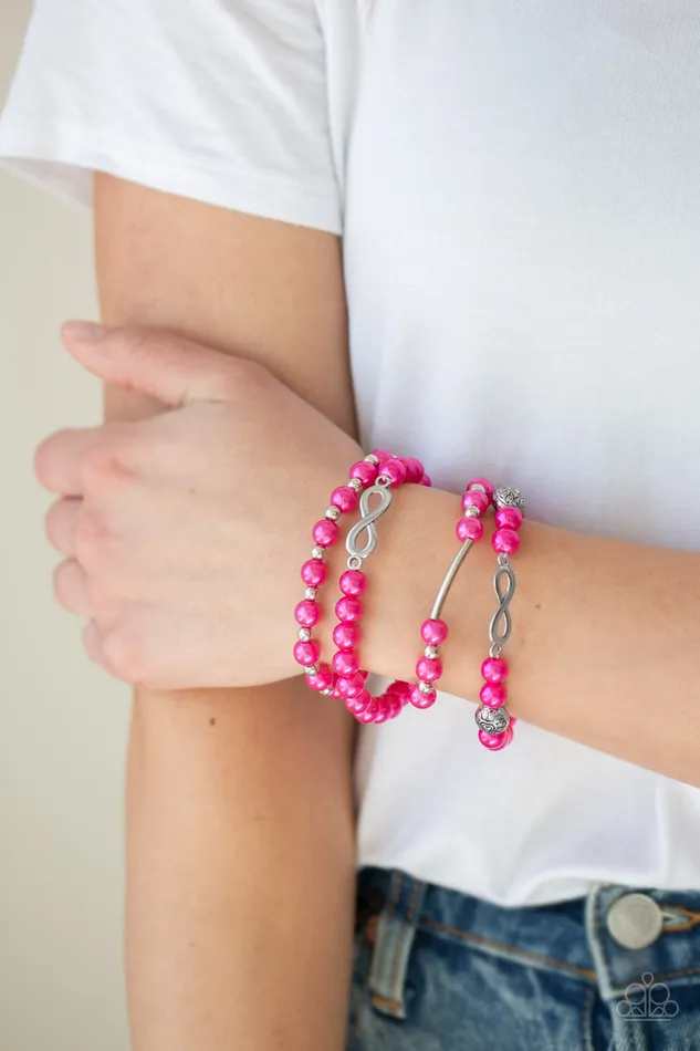 Paparazzi Accessories Bracelets Limitless Luxury Pink Bead Silver Infinity Stretchy Bracelet Set Paparazzi