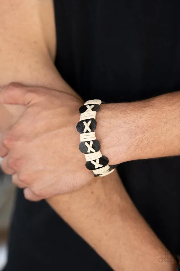 Paparazzi Accessories Bracelets Macho Maverick Black and White Suede Leather Urban Wrap Bracelet Paparazzi