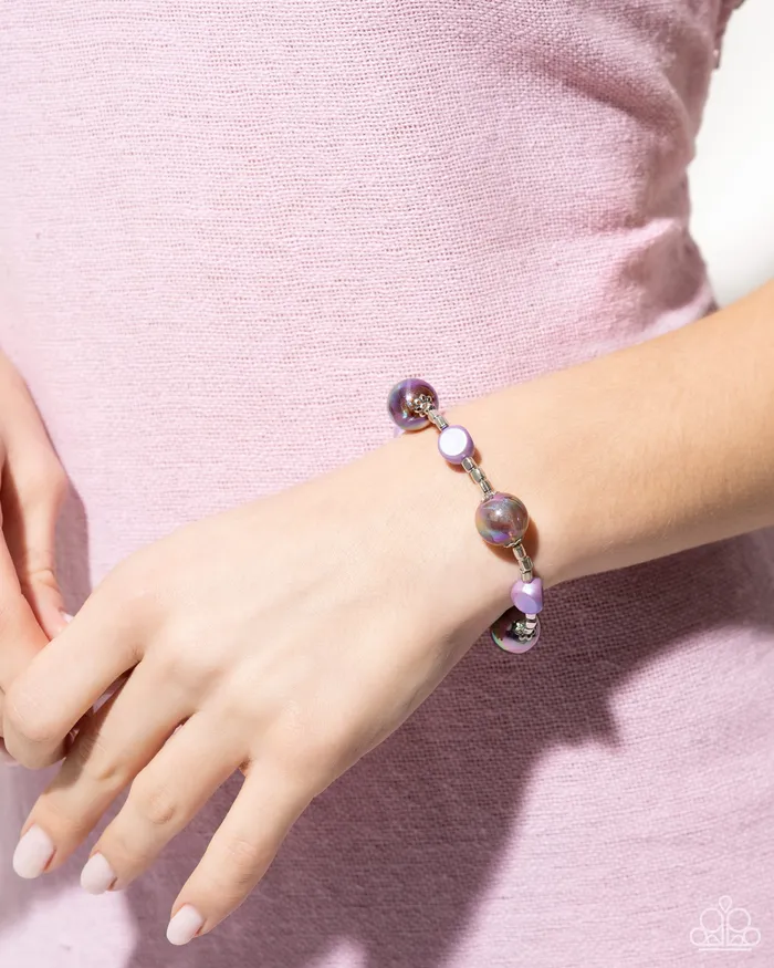 Paparazzi Accessories Bracelets Malibu Model Purple Oil Spill Bead Silver Stretchy Bracelet Paparazzi