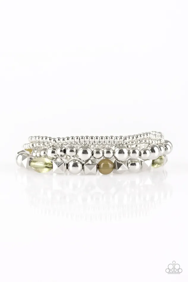 Paparazzi Accessories Bracelets Paparazzi Babealicious Green and Silver Bead Stretchy Bracelet Set Paparazzi Accessories Bracelets Paparazzi Babealicious Green and Silver Bead Stretchy Bracelet Set