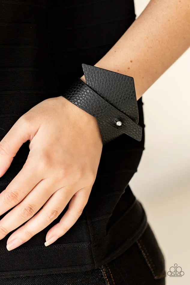 Paparazzi Accessories Bracelets PIECE Offering Black Leather Abstract Wrap Bracelet Paparazzi