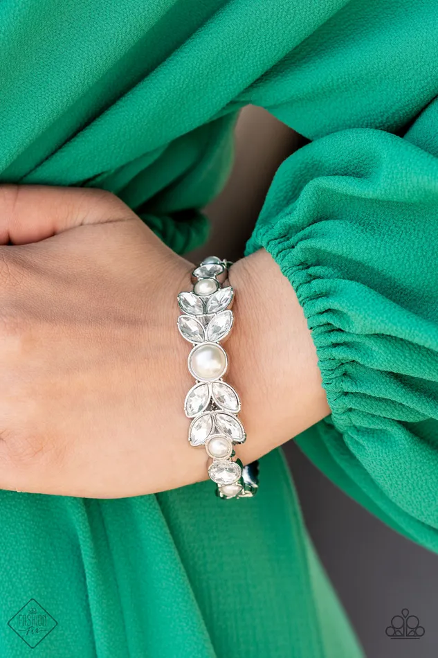Paparazzi Accessories Bracelets Regal Reminiscence White Pearl Silver Cuff Bracelet