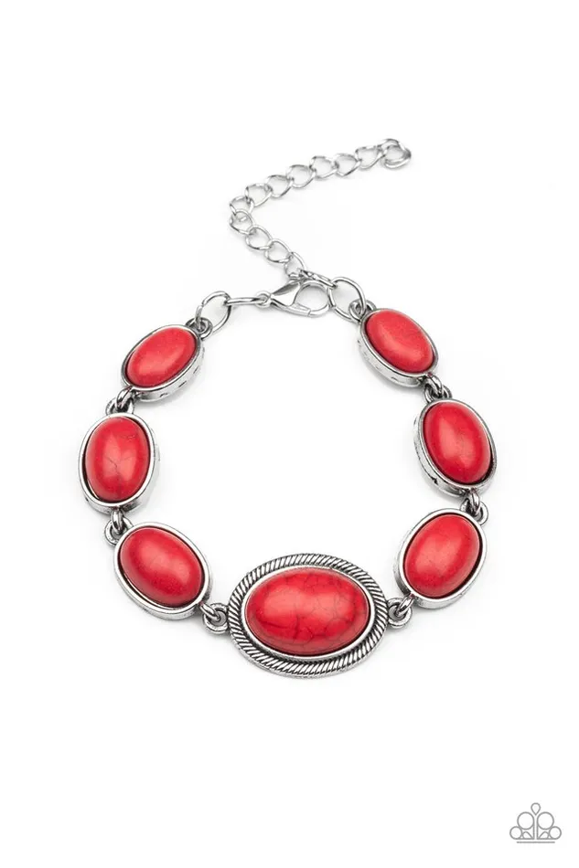 Paparazzi Accessories Bracelets Serene Stonework Red Stone Silver Bracelet Paparazzi Paparazzi Accessories Bracelets Serene Stonework Red Stone Silver Bracelet Paparazzi