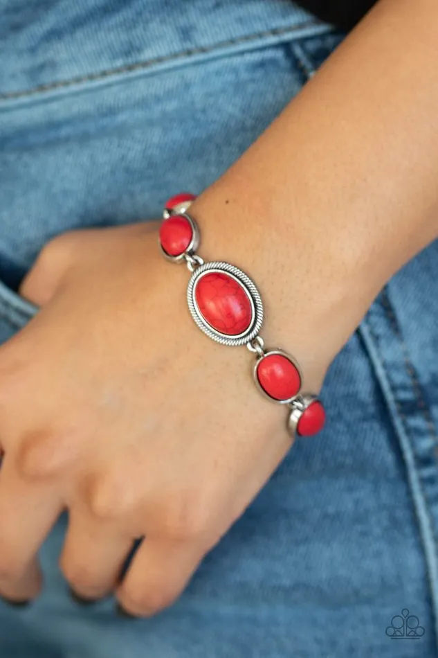 Paparazzi Accessories Bracelets Serene Stonework Red Stone Silver Bracelet Paparazzi