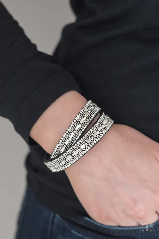 Paparazzi Accessories Bracelets Shimmer and Sass Black Suede Silver Rhinestone Accent Double Wrap Bracelet Paparazzi