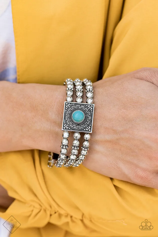 Paparazzi Accessories Bracelets Solstice Soul Paparazzi Blue Turquoise Silver Bead Filigree Bracelet Fashion Fix October 2019 Exclusive