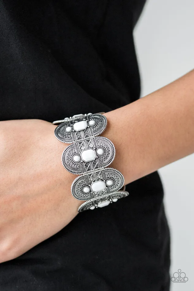 Paparazzi Accessories Bracelets Turn Up The TROPICAL Heat White Bead Silver Stretchy Bracelet Paparazzi