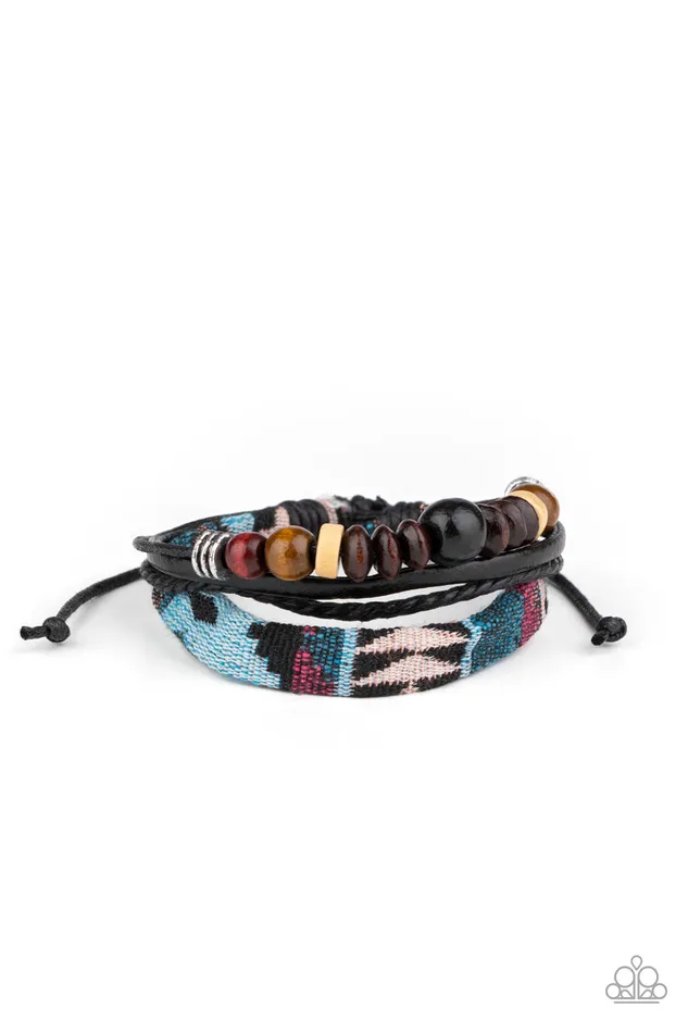 Paparazzi Accessories Bracelets Urban Badlands Multi Blue and Pink Textile Brown Wood Bead Urban Slide Bracelet Paparazzi Paparazzi Accessories Bracelets Urban Badlands Multi Blue and Pink Textile Brown Wood Bead Urban Slide Bracelet Paparazzi
