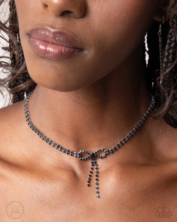 Paparazzi Accessories Complete Look Dapper Delicacy Black Bow Necklace and Dapper Delight Bracelet 2Piece Set Paparazzi Necklaces