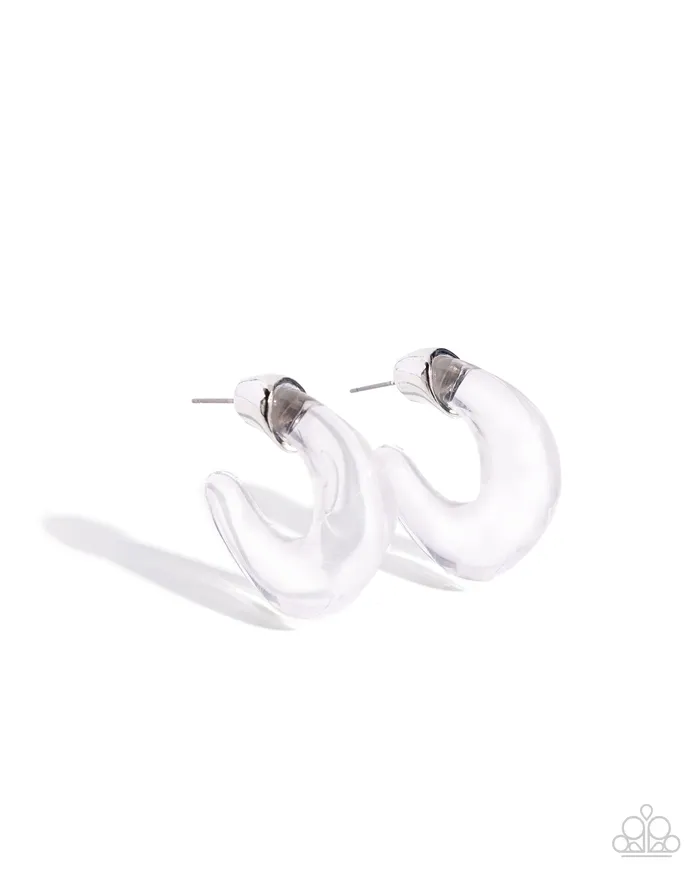 Paparazzi Accessories Earrings Clear Charm White Clear Arylic Hoop Earrings Paparazzi