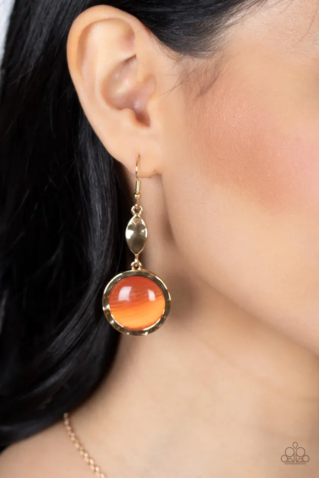 Paparazzi Accessories Earrings Magically Magnificent Orange Cats Eye Gold Earrings Paparazzi