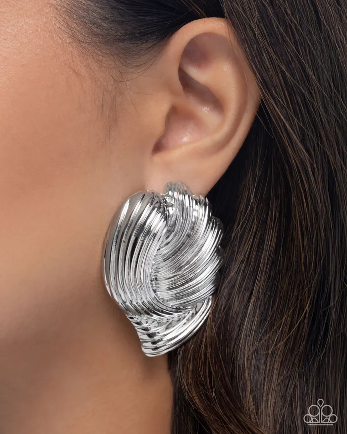 Paparazzi Accessories Earrings PREORDER Carnivale Confidence Silver Textured Post Earrings Paparazzi