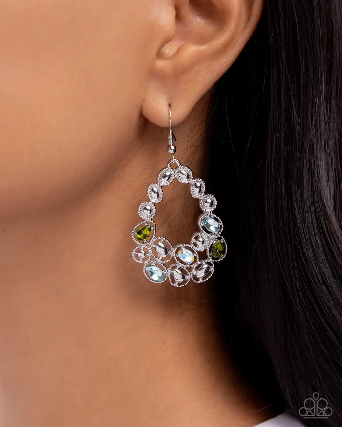 Paparazzi Accessories Earrings Prismatic Principal Green Blue Iridescent Gem Silver Earrings Paparazzi
