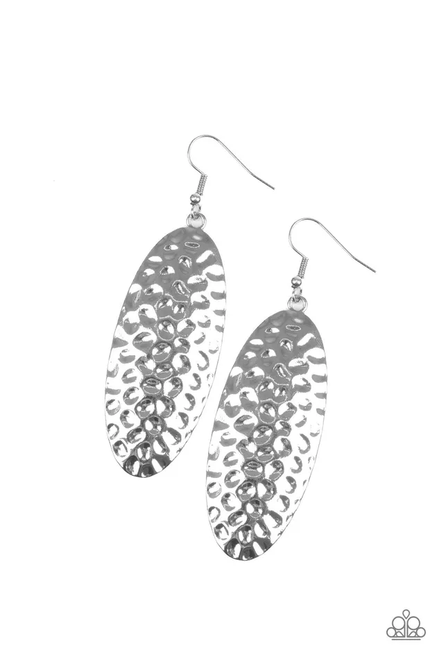 Paparazzi Accessories Earrings Radiantly Radiant Paparazzi Silver Hammered Shiny Oval Earrings