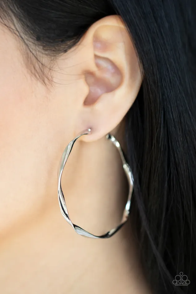 Paparazzi Accessories Earrings Radiantly Warped Silver Twisted Hoop Earrings Paparazzi