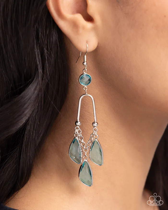 Paparazzi Accessories Earrings Winged Wardrobe Blue Gem Silver Earrings Paparazzi