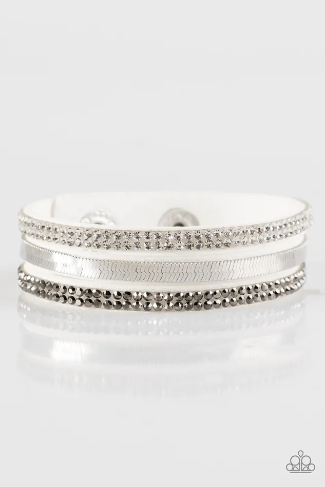 Paparazzi Accessories I Mean Business White Rhinestone Silver Wrap Bracelet Paparazzi Bracelets Paparazzi Accessories I Mean Business White Rhinestone Silver Wrap Bracelet Paparazzi Bracelets