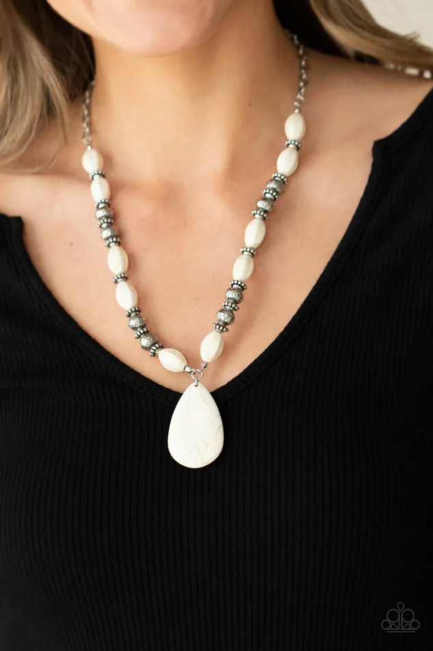 Paparazzi Accessories Necklaces Blazing Saddles White Stone Silver Necklace Paparazzi