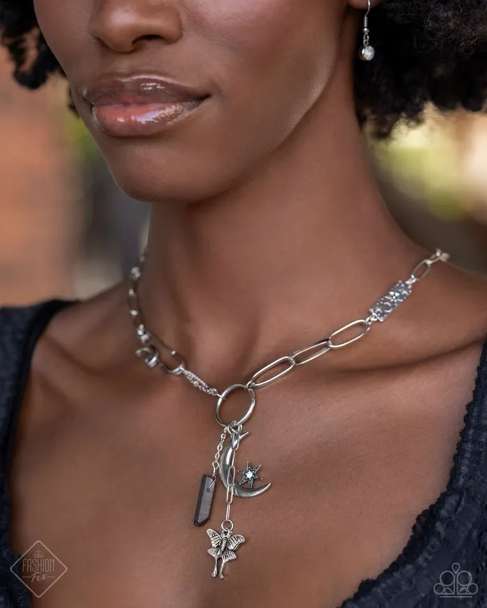 Paparazzi Accessories Necklaces Celestial Confidence Silver Moon Star Moth Short Necklace Paparazzi Fashion Fix June 2024