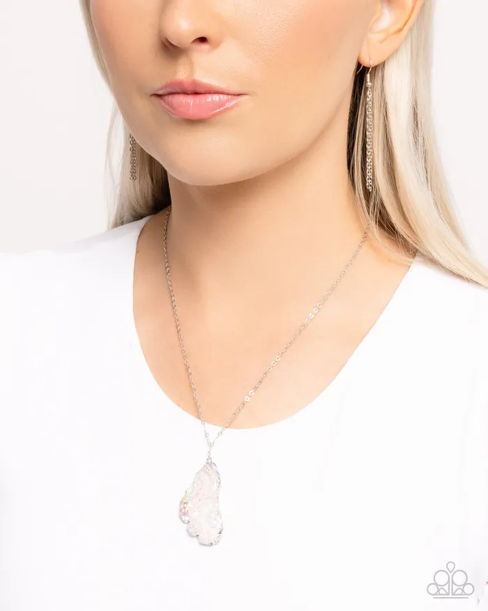 Paparazzi Accessories Necklaces Experimental Echo Silver Iridescent Druzy Short Necklace Paparazzi