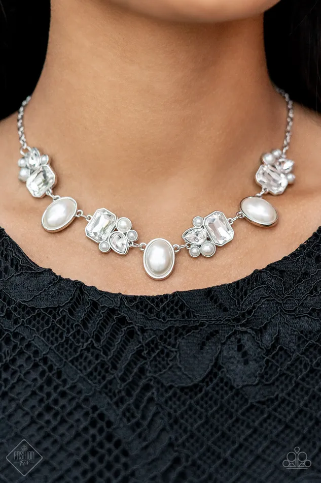 Paparazzi Accessories Necklaces Sensational Showstopper White Pear Rhinestone Necklace Paparazzi Fashion Fix December 2021