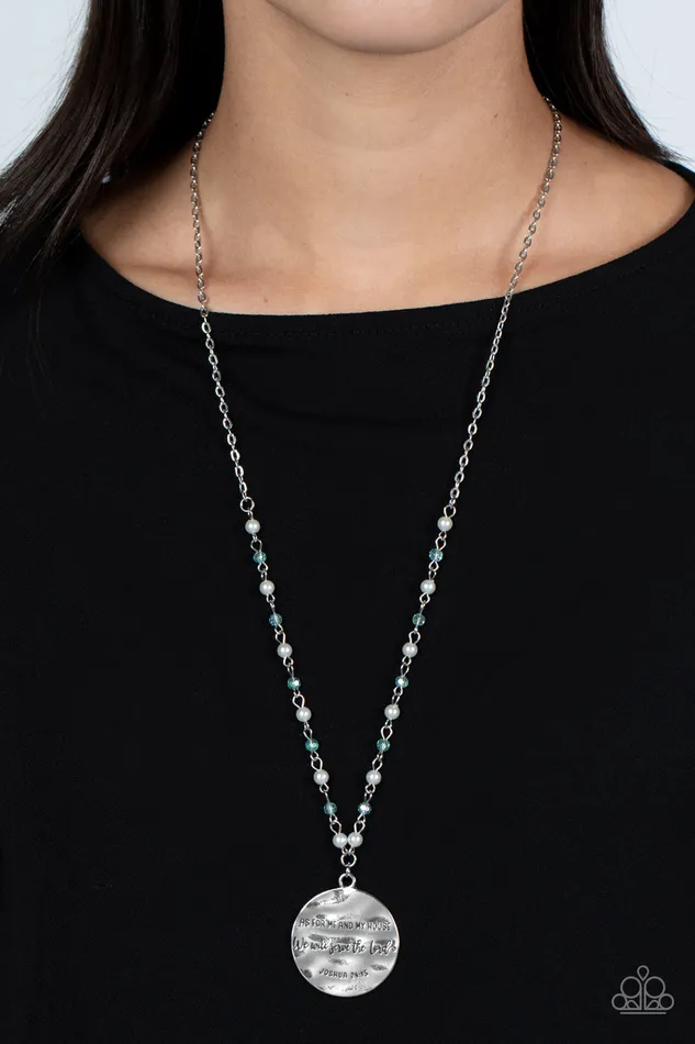 Paparazzi Accessories Necklaces Serving the Lord Blue Bead Silver Stamped Disc Necklace Paparazzi