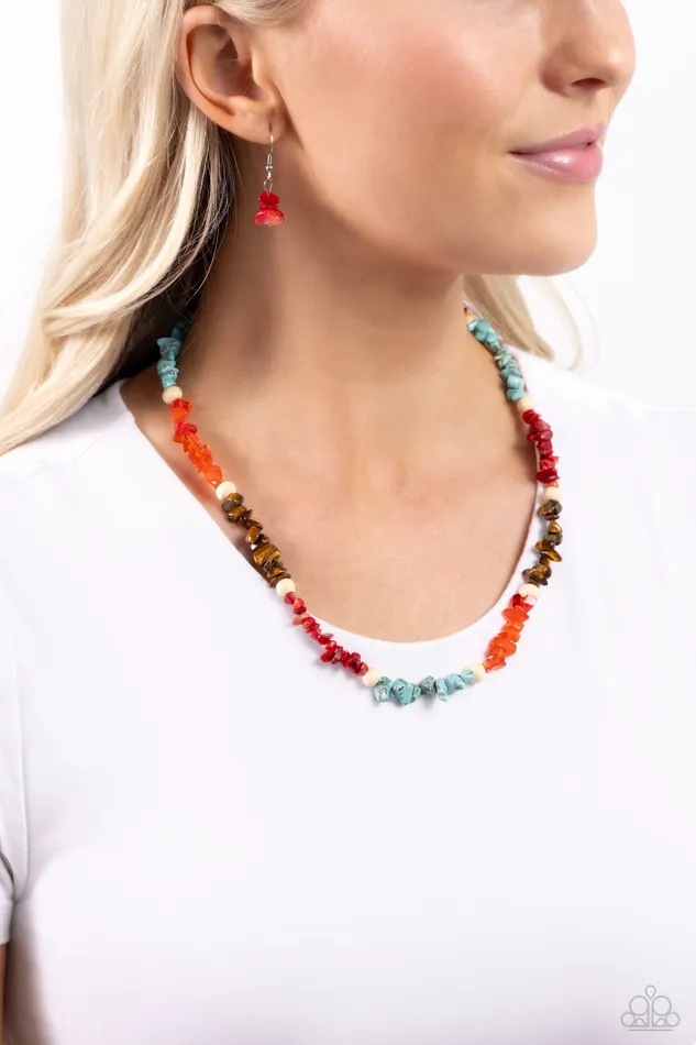 Paparazzi Accessories Necklaces Soothing Stones Red Turquoise Black Pebble Short Necklace Paparazzi