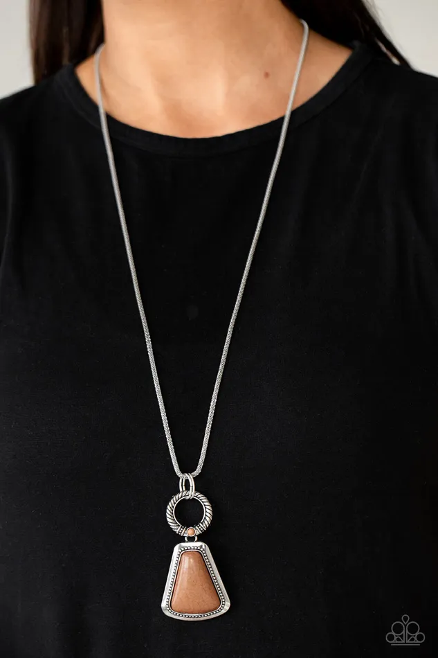 Paparazzi Accessories Necklaces Stone Prairies Brown Stone Silver Necklace Paparazzi