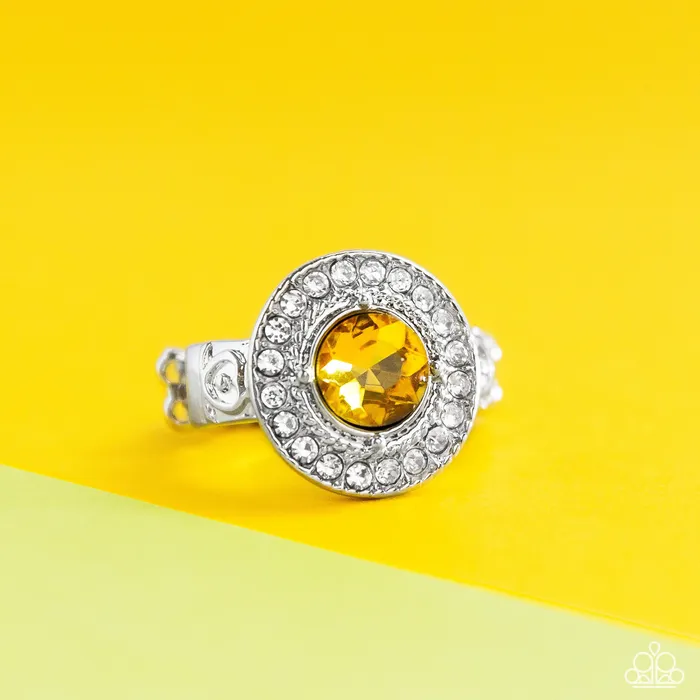 Paparazzi Accessories Rings Targeted Timelessness Yellow Gem Silver Ring Paparazzi