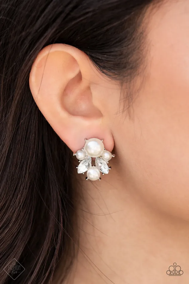 Paparazzi Accessories Royal Reverie White Pearl Silver Post Earrings Earrings