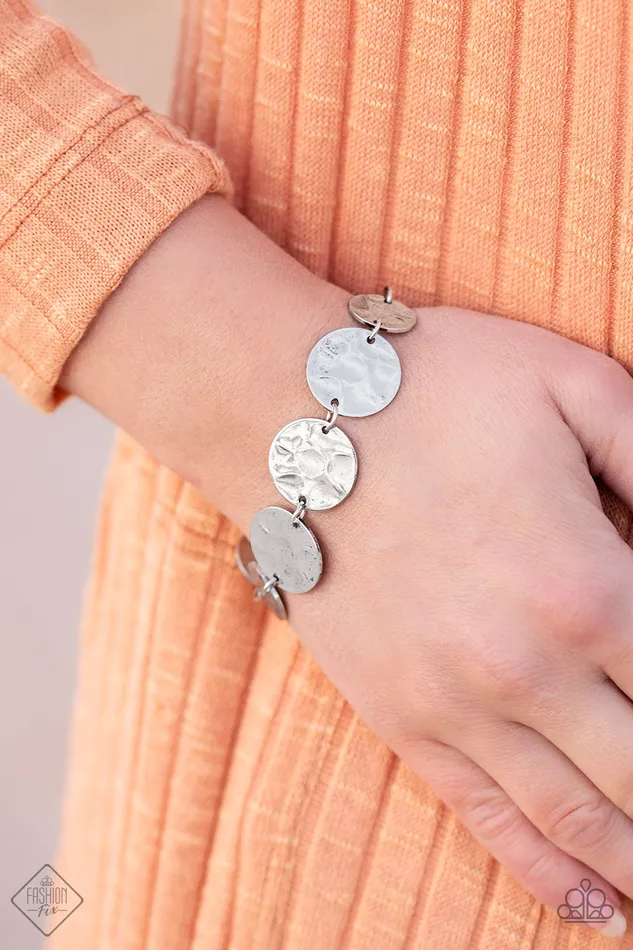 Paparazzi Accessories Rustic Reflections Paparazzi Silver Hammered Disc Bracelet Fashion Fix Exclusive January 2019 Bracelets