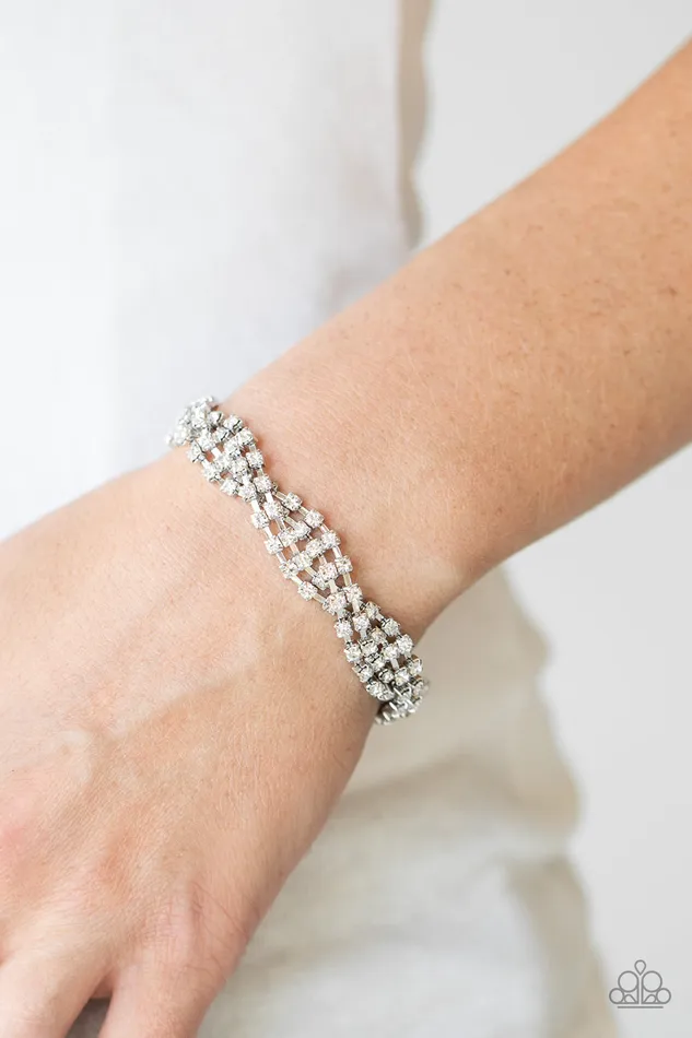 Paparazzi Accessories Twists and Turns White Rhinestone Silver Bracelet Paparazzi Bracelets