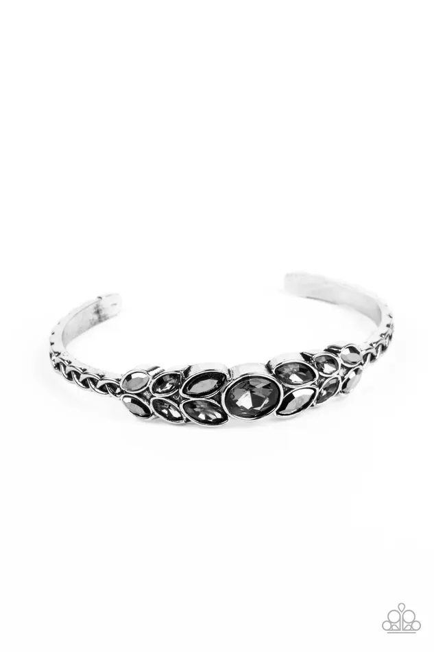 Paparazzi Accessories Vogue Vineyard Silver Smoky Rhinestone Cuff Bracelet Paparazzi Bracelets Paparazzi Accessories Vogue Vineyard Silver Smoky Rhinestone Cuff Bracelet Paparazzi Bracelets