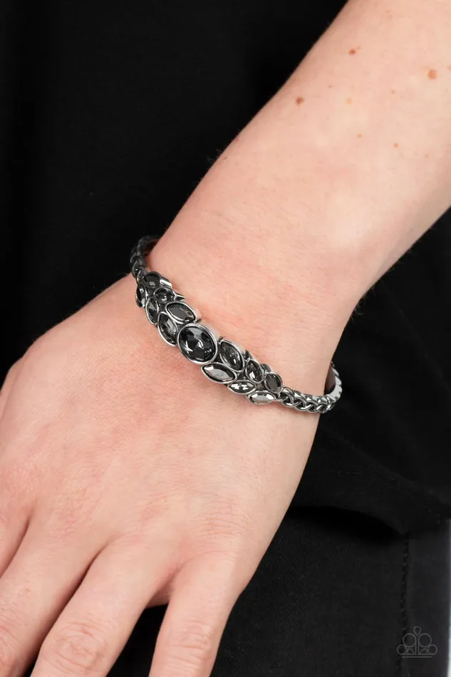 Paparazzi Accessories Vogue Vineyard Silver Smoky Rhinestone Cuff Bracelet Paparazzi Bracelets