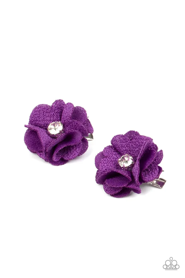 Paparazzi Accessories Watches Watch Me Bloom Purple Floral Rhinestone Center Hair Clips Paparazzi