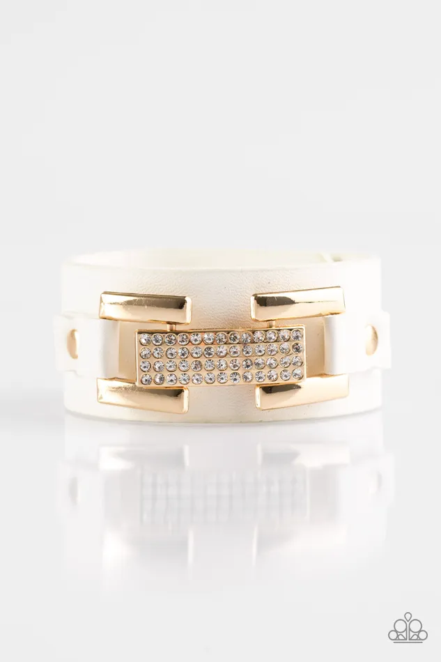 Paparazzi Going Platinum White Leather Gold Buckle Rhinestone Wrap Bracelet Paparazzi Accessories Bracelets Paparazzi Going Platinum White Leather Gold Buckle Rhinestone Wrap Bracelet Paparazzi Accessories Bracelets