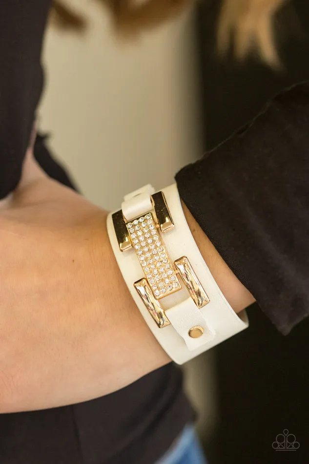 Paparazzi Going Platinum White Leather Gold Buckle Rhinestone Wrap Bracelet Paparazzi Accessories Bracelets Paparazzi Going Platinum White Leather Gold Buckle Rhinestone Wrap Bracelet Paparazzi Accessories Bracelets