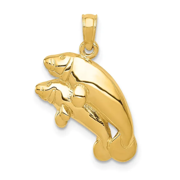 PreStyled Sets Qgold 14k Yellow Gold 18 mm Polished Double Manatee Pendant 182 grams