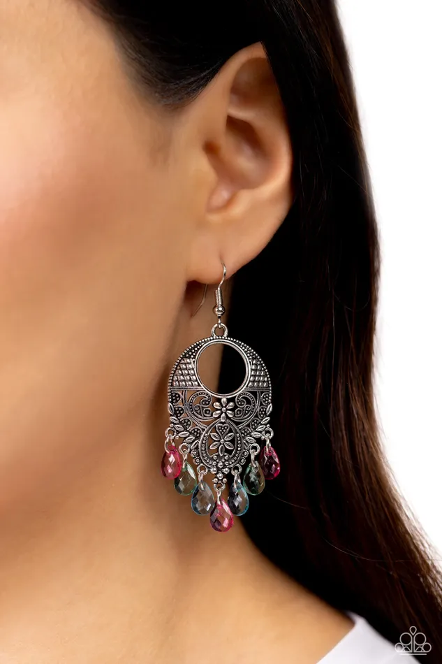 Prismatically Prairie Multi Pink and Blue Bead Silver Earrings Paparazzi Paparazzi Accessories Earrings