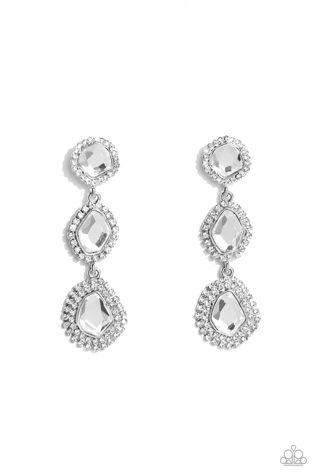 Prove Your ROYALTY White Gem Silver Post Earrings Paparazzi Paparazzi Accessories Earrings
