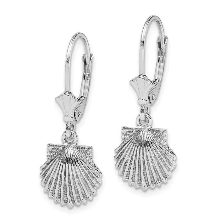 Qgold 14k White Gold 10 mm Scallop Shell Leverback Earrings 222 grams Earrings