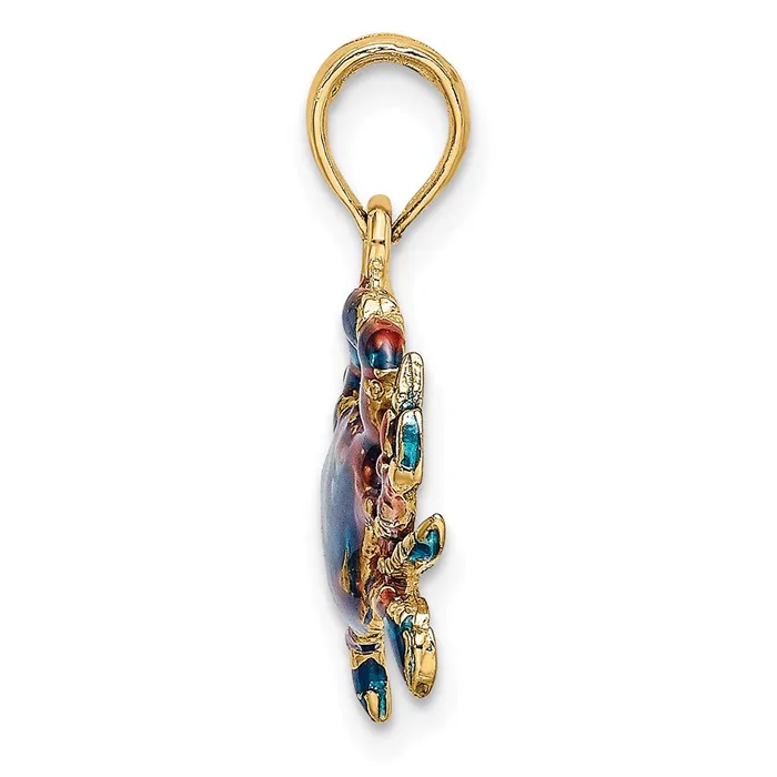 Qgold 14k Yellow Gold 181 mm Blue Enamel Crab Charm 168 grams Charm Necklaces