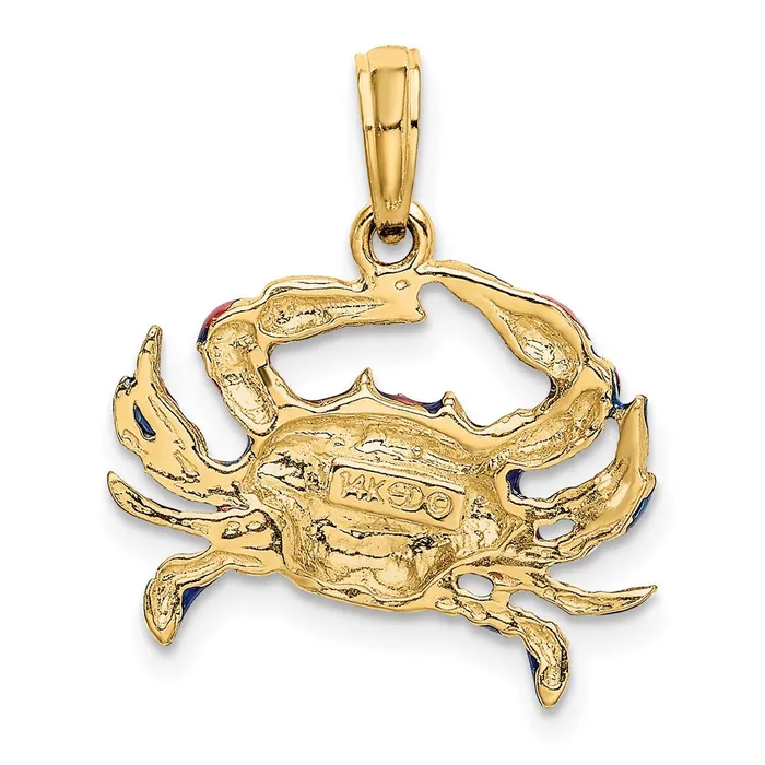 Qgold 14k Yellow Gold 181 mm Blue Enamel Crab Charm 168 grams Charm Necklaces