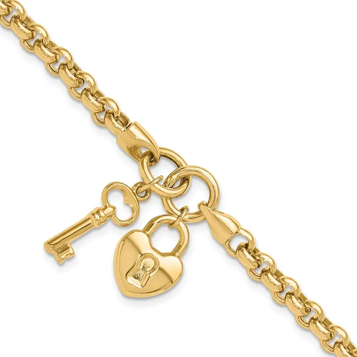 Qgold 14k Yellow Gold 215 mm Polished Heart Lock and Key Bracelet 812 grams Bracelets Qgold 14k Yellow Gold 215 mm Polished Heart Lock and Key Bracelet 812 grams Bracelets