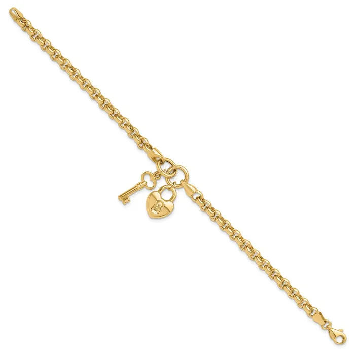 Qgold 14k Yellow Gold 215 mm Polished Heart Lock and Key Bracelet 812 grams Bracelets Qgold 14k Yellow Gold 215 mm Polished Heart Lock and Key Bracelet 812 grams Bracelets