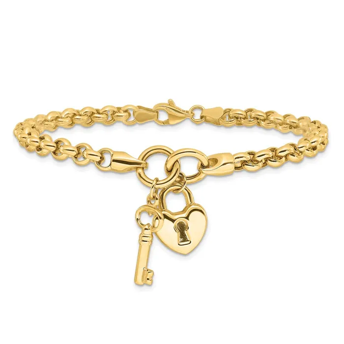 Qgold 14k Yellow Gold 215 mm Polished Heart Lock and Key Bracelet 812 grams Bracelets Qgold 14k Yellow Gold 215 mm Polished Heart Lock and Key Bracelet 812 grams Bracelets