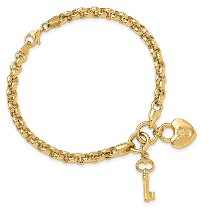 Qgold 14k Yellow Gold 215 mm Polished Heart Lock and Key Bracelet 812 grams Bracelets Qgold 14k Yellow Gold 215 mm Polished Heart Lock and Key Bracelet 812 grams Bracelets